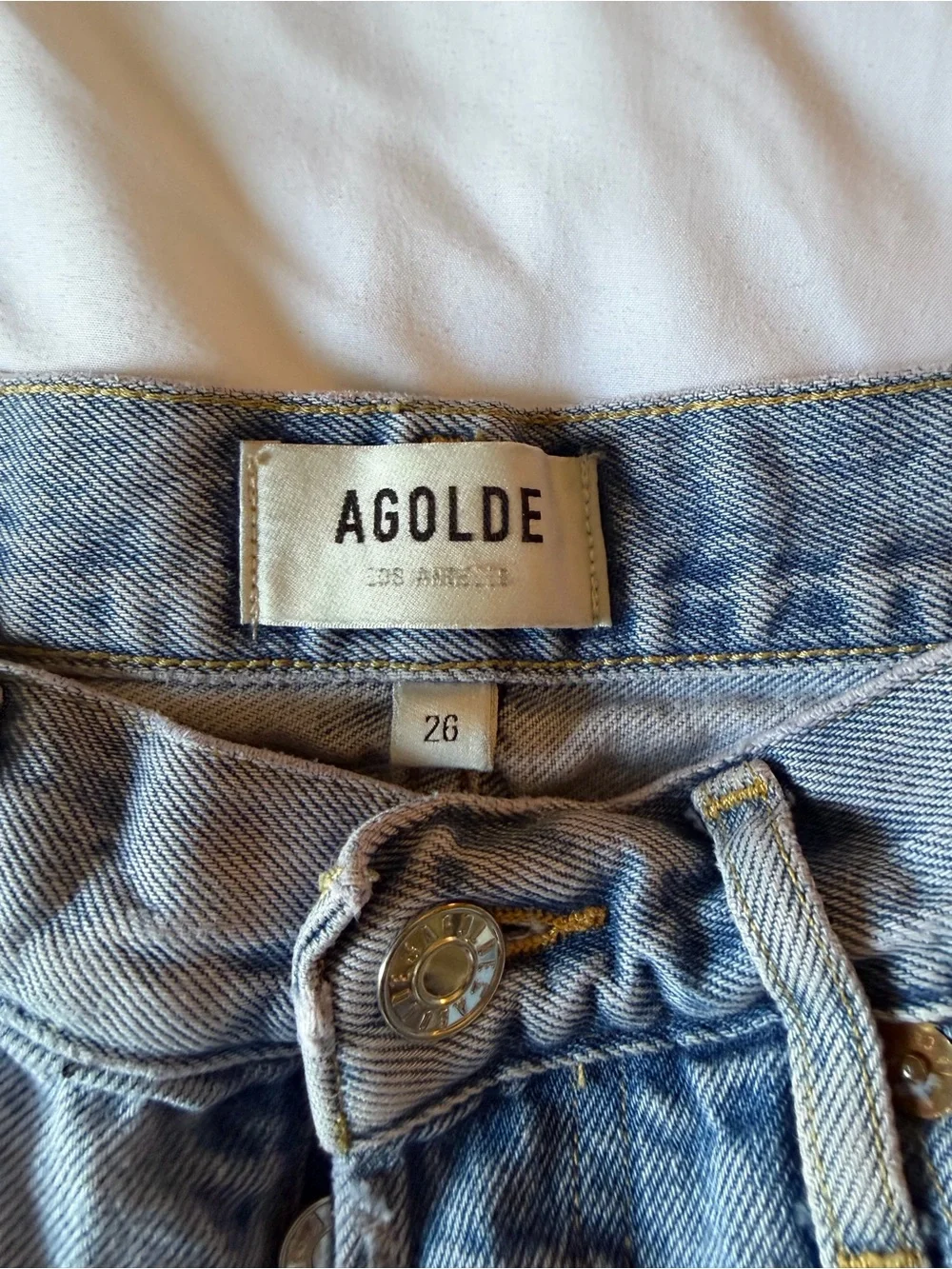 Agolde Light Wash Distressed High-Rise Denim Shorts